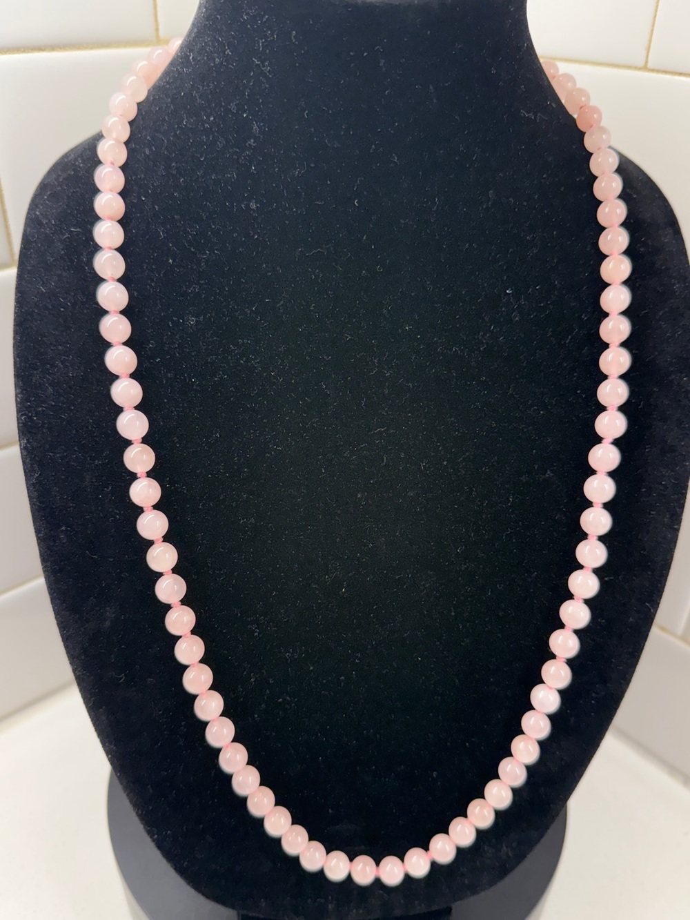 Rose Quartz Pink Beaded Hand Knotted Long Gemstone Necklace